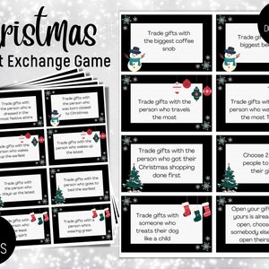 Gioco di scambio di regali di Natale, gioco di elefante bianco, carte di scambio di regali, gioco di Natale stampabile, gioco di vacanza