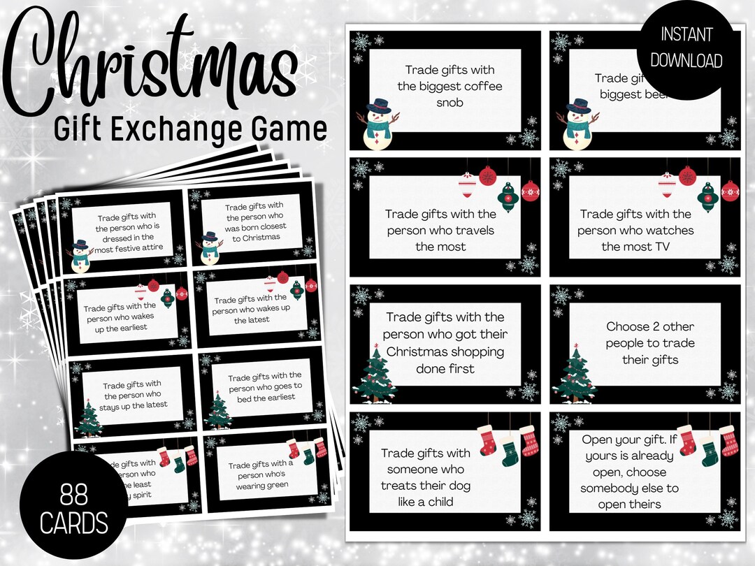 Christmas Gift Exchange Game, White Elephant Game, Gift Exchange Cards
