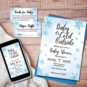 Baby it&#39;s Cold Outside Winter Baby Shower Invitations (Blue), Editable Baby Shower Invitations, Printable Invitations, Digital Invitations