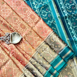 Dual shaded mustard single ikkat Rajkot Patola pure silk Saree