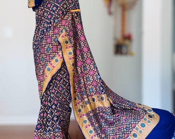 Blue handwoven and hand crafted bandhini Banarasi khaddi georgette Saree