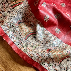 Madhubani work pure tussar ghicha silk Saree