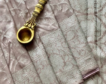Muave color Tanchoi Banarasi handloom pure katan Silk Saree