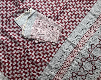Natural dye Maroon Bagh Hand block print Chanderi cotton saree