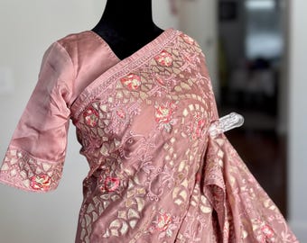 Mauve Satin Crepe Silk Saree: Gota Embroidery, Bollywood Party Wear