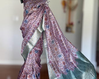 Elegant Lilac Banarasi Organza Silk Saree |Zari Border | Lightweight Saree | Indian Festive & Wedding Wear