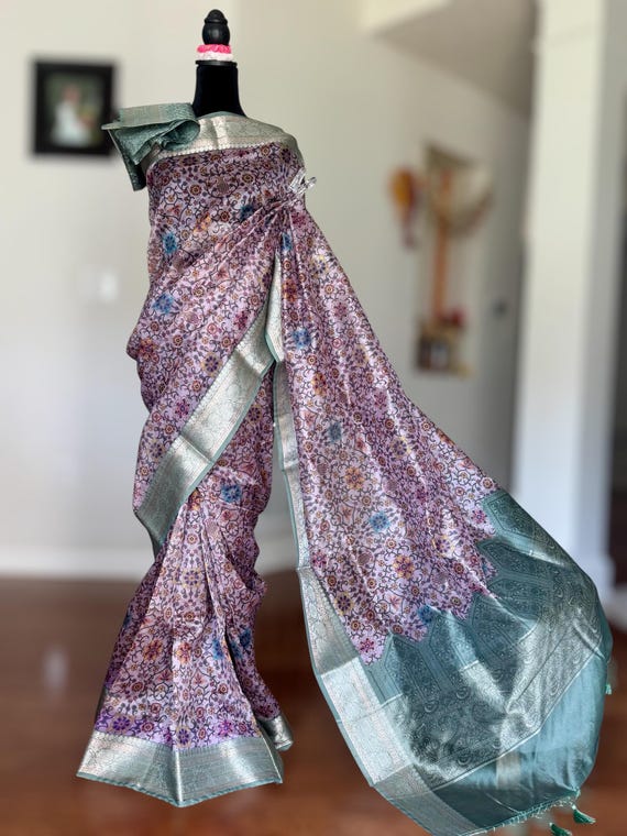 Elegant Lilac Banarasi Organza Silk Saree |Zari Border | Lightweight Saree | Indian Festive & Wedding Wear