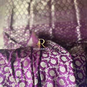Wine color pure Handloom Bananasi Katan Silk with Jangla work Saree