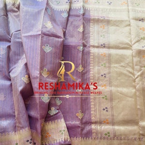 Pure Kora Tissue Silk Saree from Banaras Handloom - Lavender - Kadhwa Kadhiyal