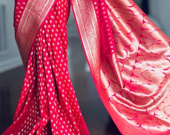 Hot Pink Katan Semi Silk Banarasi Saree | Elegant Festive & Party Wear