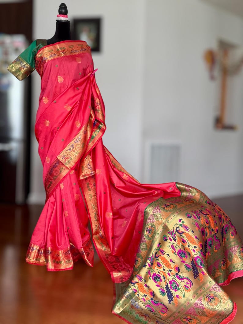 Peach with Brown Semi Silk Saree main image 1