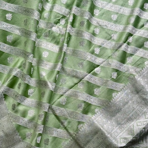 Mint color Handloom Banarasi Pure Mashru silk Saree