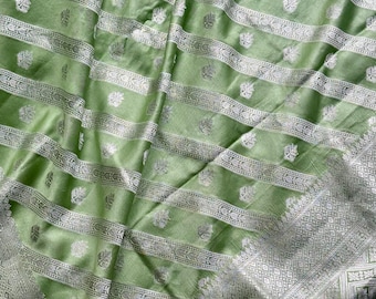 Mint color Handloom Banarasi Pure Mashru silk Saree