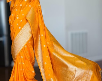 Yellow Color Pure Banaras Semi Mashru Silk Saree