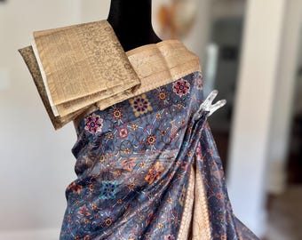 Elegant Blue Banarasi Organza Silk Saree |Zari Border | Lightweight Saree | Indian Festive & Wedding Wear