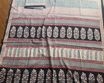 Pannel design Natural dye Beige Bagh Hand block print Chanderi cotton saree
