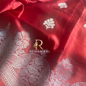 Red Handloom Banarasi Pure Mashru silk Saree with Kadhwa work