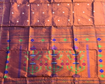Handwoven Pure Silk Paithani Saree: Burnt Orange Tapestry Pallu