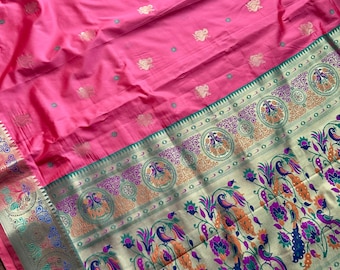 Dark peach paithani semi silk saree with stitched blouse