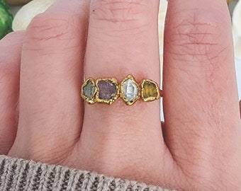 Mothers Birthstone Ring 14K Solid Gold Ring Raw Birthstone Ring Family Ring Mothers Ring 2 Stones 3 Stones 4 Stones 6 Stones 7 Stones