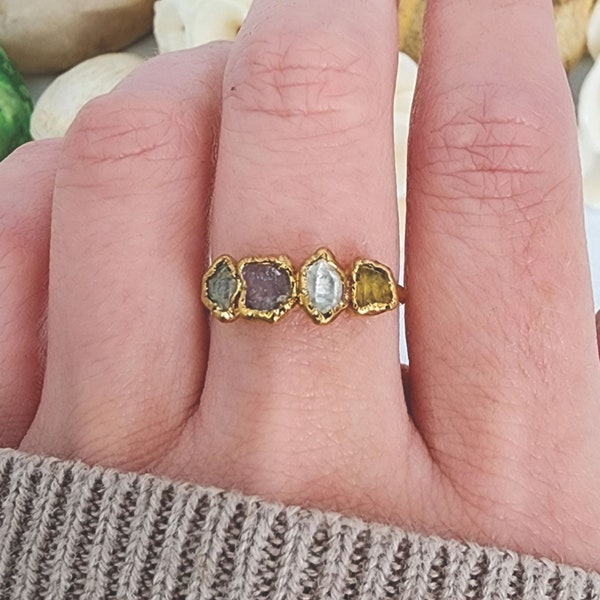 Mothers Birthstone Ring Mothers Ring Raw Birthstone Ring Family Ring Mothers Ring 2 Stones 3 Stones 4 Stones 6 Stones Raw Stone Ring Boho