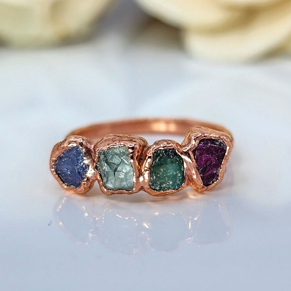 Custom Mother's Birthstone Ring, Copper Raw Birthstone Ring, Personalized Gift For Mom, Family Ring, Mom Gift, Jewelry Gift For Wife