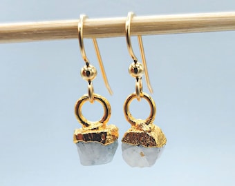 Raw Moonstone Earrings Gold Filled Dangle Boho Earrings Gemstone Earrings Silver Raw Stone Earrings Crystal Earrings Birthstone Jewelry