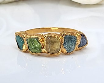 Mothers Birthstone Rings Raw Stone Band Mothers Rings Personalized Gift for Mom Gift Raw Birthstone Ring Family Ring Anniversary Gift