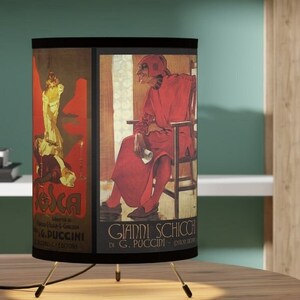 Tripod Lamp of 4 Opera Posters, Opera Lover, Turandot, La Boheme, Tosca, Gianni Schicchi