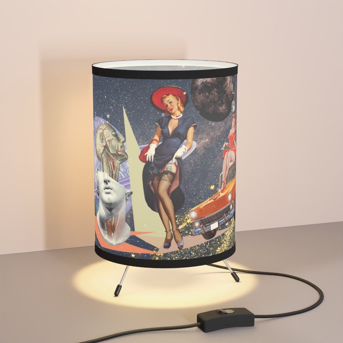 Retro Classic Decor, Lamp Pinups in Space, Collage, Funky, Unique, Fun ...