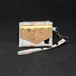 Pink and Gold Feather ID Wallet w/ Wristlet Strap