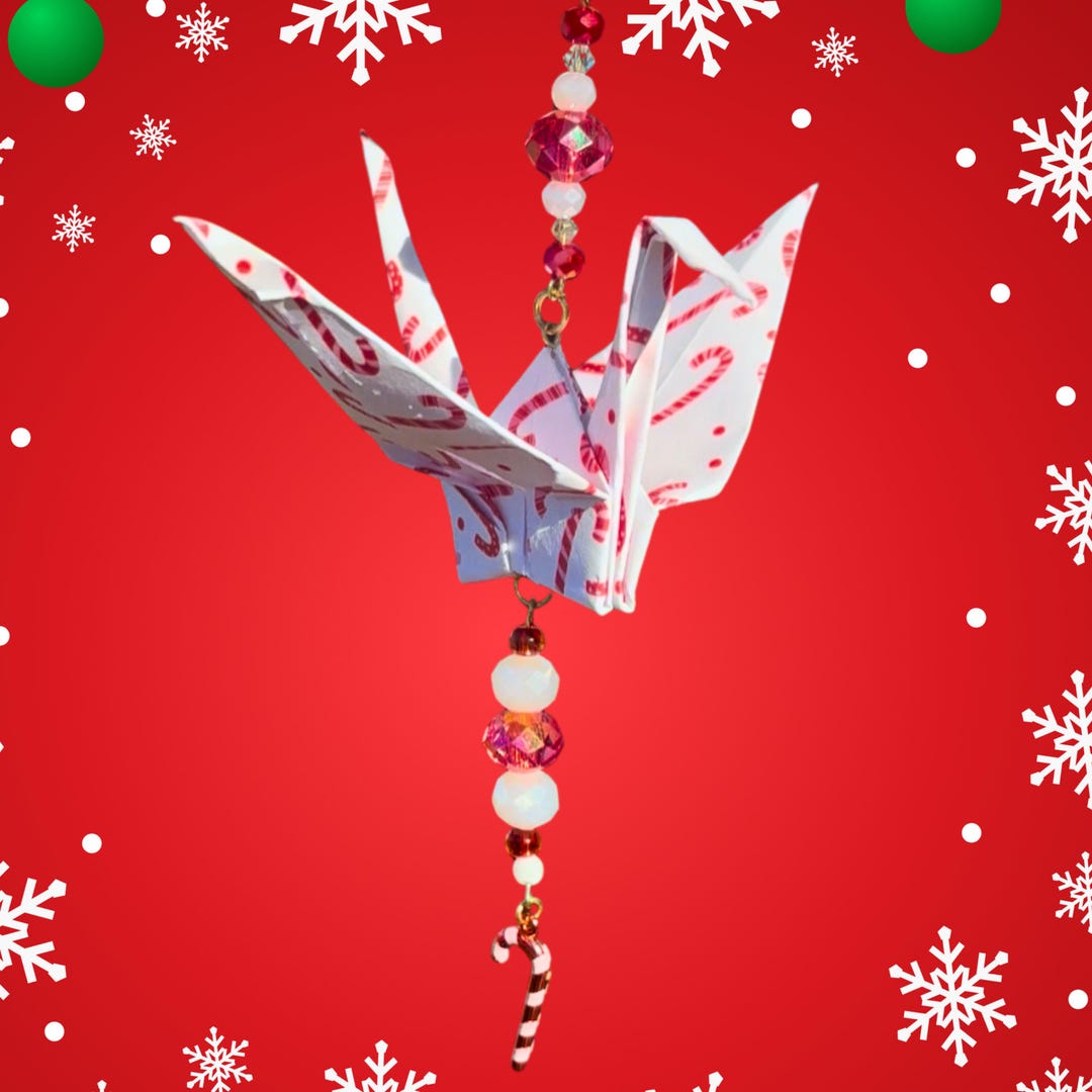 Origami Crane Christmas Ornament Red Pink Candy Cane - Etsy