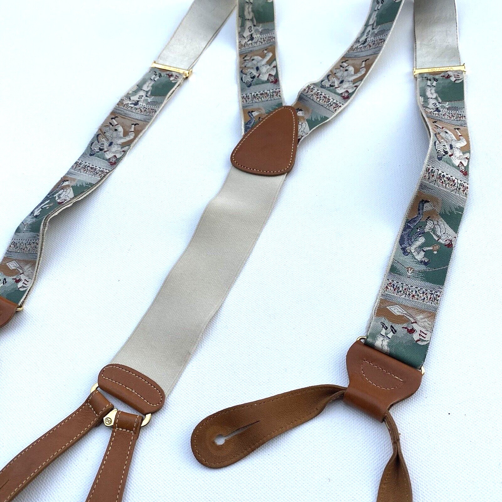 Accessoires Riemen & bretels Bretels Repp Zijden Bretels met Bruine Button-on Leather Tabs & diagonale streep 