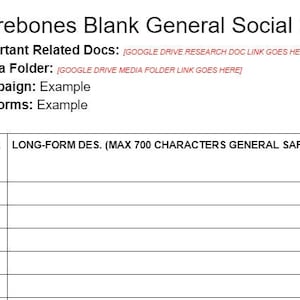 Barebones Social Media Editorial Calendar Template