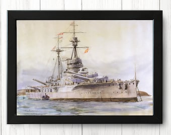 Studie der HMS Revenge, Schlachtschiff 1825, Vintage Schiffsdruck, A4 - Einzeldruck M011 - INSTANT DOWNLOAD