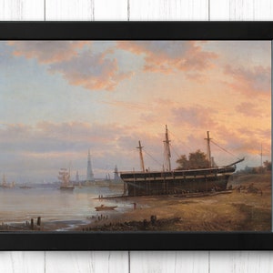Ship being built at sunset, Vintage Ship Print, A4 - Single Print P018 - INSTANT DOWNLOAD