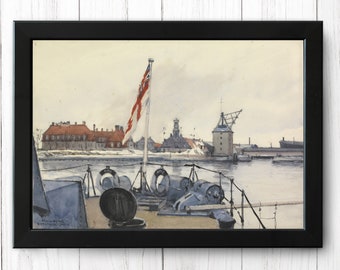 The Old Dockyard, Kopenhagen und HMS Valhalla, Vintage Ship Print, A4 - Single Print M019 - INSTANT DOWNLOAD
