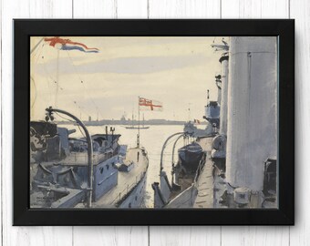 Kriegsschiffe, Sonntag in Kopenhagen - H.M.S. Cardiff und H.M.S. Concord, Vintage Ship Print, A4 - Single Print M022 - INSTANT DOWNLOAD