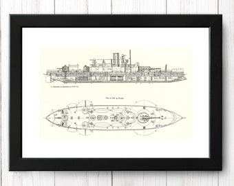 Danish Warship Skjold (1896), Vintage Ship Print, A4 - Single Print M005 - DESCARGA INSTANTÁNEA