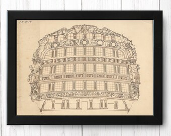 Aftcastle of the Swedish ship Victory, Vintage Ship Print, A4 - Single Print P004 - INSTANT DOWNLOAD