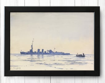 HMS Caledon Royal Navy Leichter Kreuzer im Eis vor Libau, Vintage Schiffsdruck, A4 - Single Print M016 - INSTANT DOWNLOAD