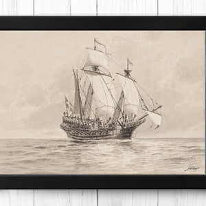 Drawing of a ship of the line, Vintage Ship Print, A4 - Single Print P021 - INSTANT DOWNLOAD