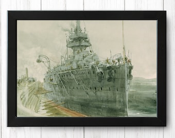 Study of HMS Audacious, battleship, in dry-dock 1848, Vintage Ship Print, A4 - Single Print M009 - INSTANT DOWNLOAD