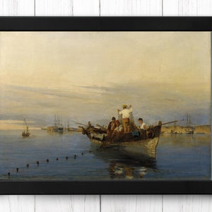 Fishing ship in the harbour, Vintage Ship Print, A4 - Single Print P023 - INSTANT DOWNLOAD