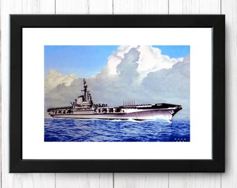 Painting of USS Franklin D. Roosevelt (CVA-42) underway, Vintage Ship Print, A4 - Single Print M002 - Instant Download