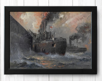 Storming the port, Vintage Ship Print, A4 - Single Print M027 - SOFORT DOWNLOAD
