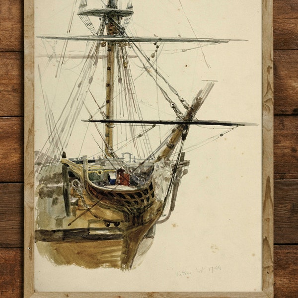 The HMS Victory, Vintage Ship Print, A4 - Single Print P026 - DESCARGA INSTANTÁNEA