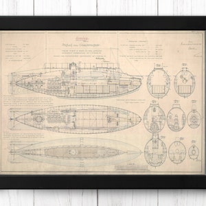 Proposal for an underwater boat, Submarine, Vintage Ship Print, A4 - Single Print M013 - INSTANT DOWNLOAD