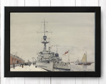 Kriegsschiffe, Sonntag bei Kopenhagen - H.M.S. Cardiff und H.M.S. Concord, Vintage Schiff Druck, A4 - Einzeldruck M023 - SOFORT DOWNLOAD