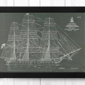 The U.S.S. Constitution sails plan, Vintage Ship Print, A4 - Single Print P024 - INSTANT DOWNLOAD